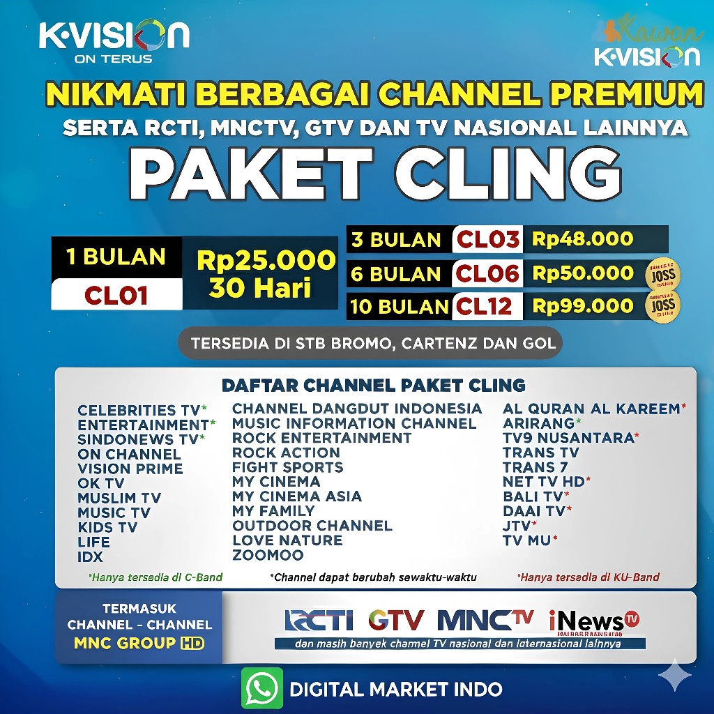 PAKET CLING 1 BULAN K-VISION GOL -- GARDINER OPTUS LG-SAT || PAKET CLING STB K-VISION