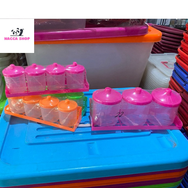 Tempat Bumbu Dapur Plastik / Toples Rak Bumbu / Kitchen Set dengan Rak