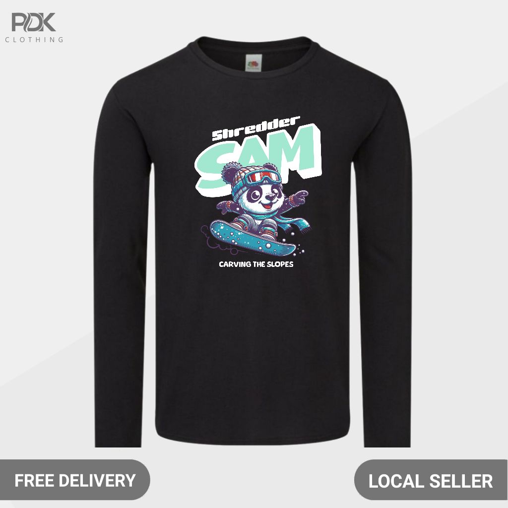 Animalized Kaos Pria Baju Lengan Panjang Panda Skateboard Carving The Slopes Cool