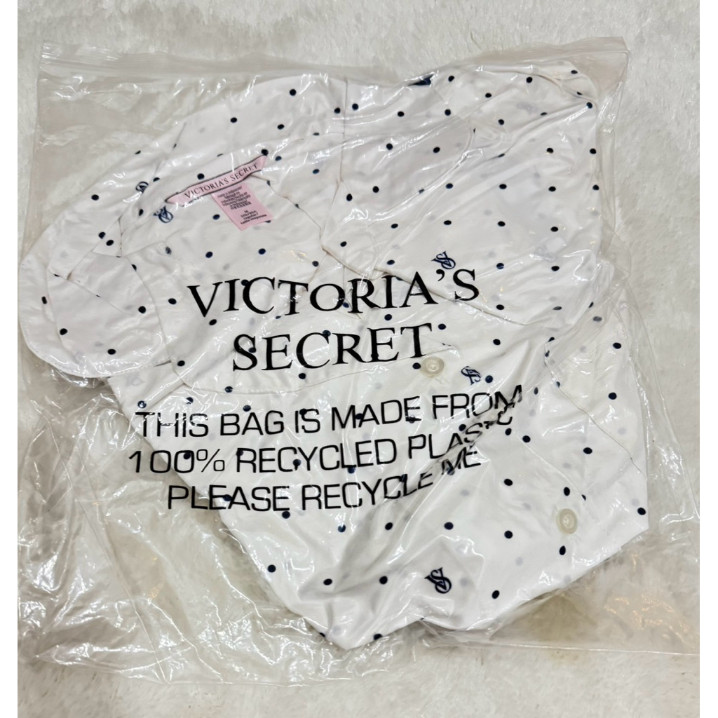 Pajamas Victoria’s Secret Set Baju Tidur Pendek White Polka (Size M) - ORIGINAL