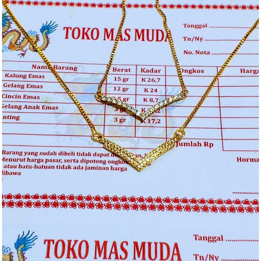 PERHIASAN WANITA BERLAPIS EMAS MUDA KALUNG MOTIF FUJI FREE GELANG SERUT FUJI ADA SURAT DARI TOKO