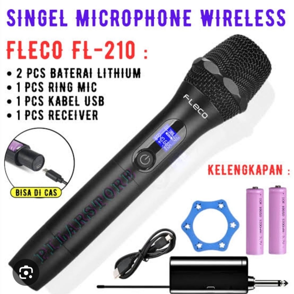 Microphone Wireless Fleco FL-210 Single Mikrofon - Mic Wireless - Mic Tanpa Kabel Fast Charging