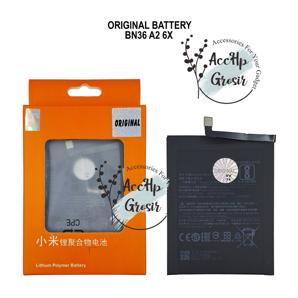 Baterai Batre BN 36 MI 6X / MI A2 BN 36 Batrai Battery Batrei BN36 100% Original Distributor