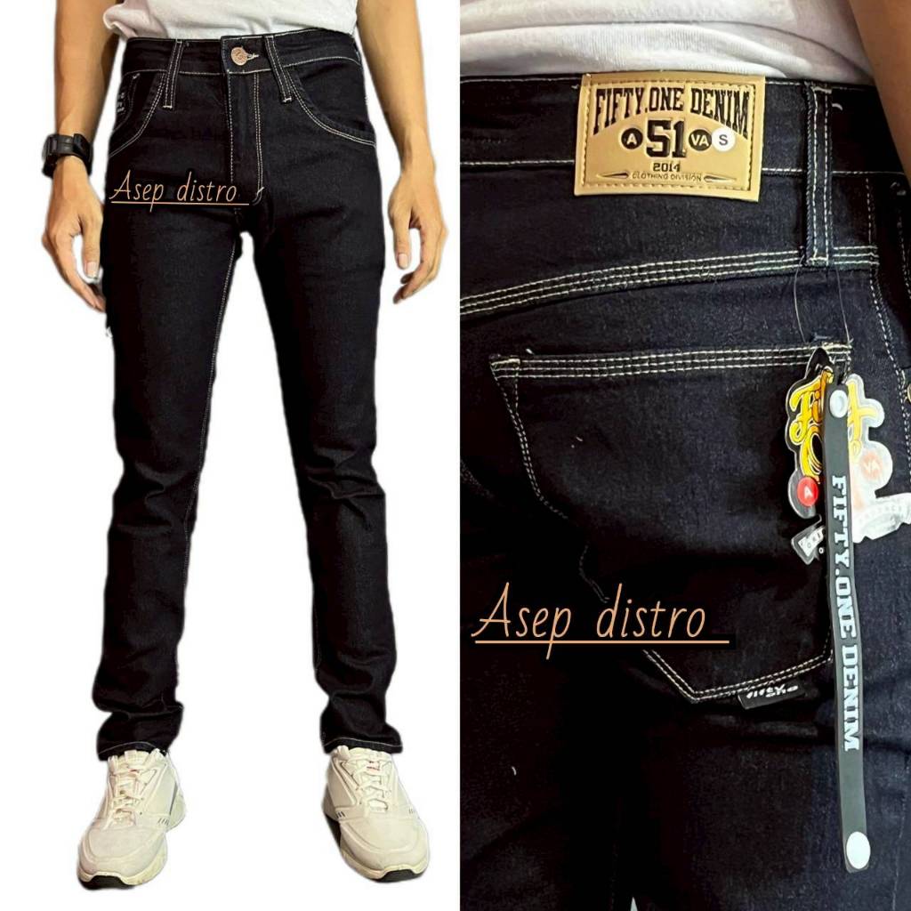 FIFTYONE51 TERLARIS Celana Pria Jeans Panjang SLIMFIT Calana warna Black jazz Scrup Clor Hitam Polos