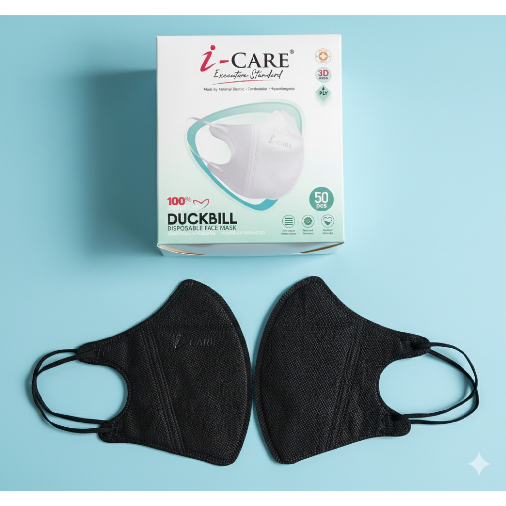 MASKER EARLOOP I CARE 50 Pcs | MASKER DUCKBILL 4 Ply Icare Face Mask Masker Emboss