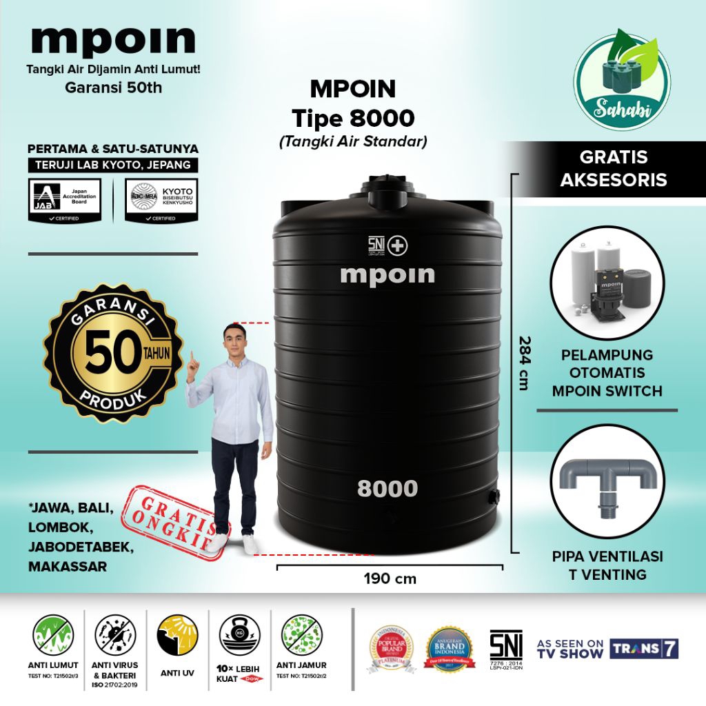Tandon Air / Toren Air / Tangki Air Mpoin wave 8000 Liter Invoice