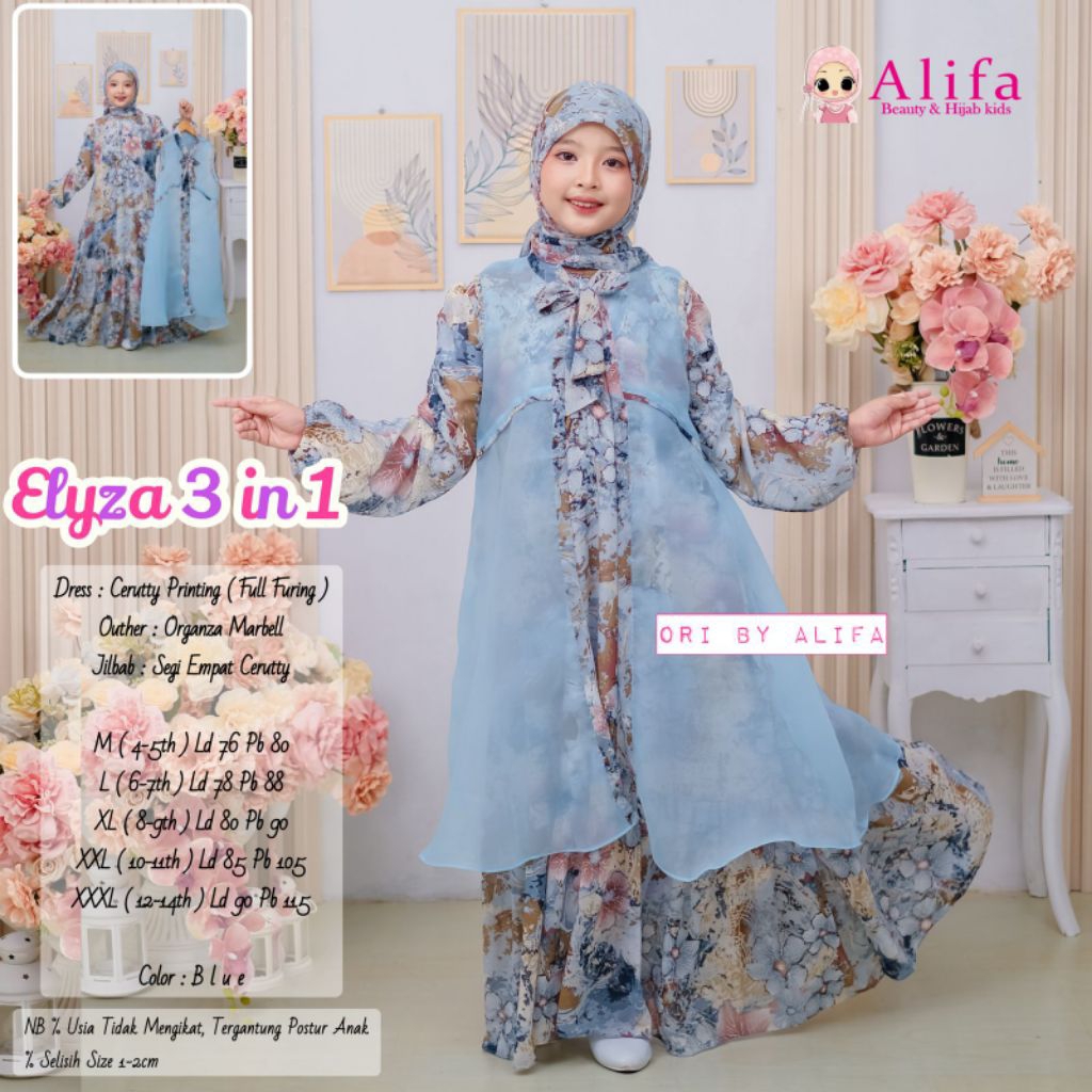 NEW..ELYZA 3IN 1 KIDS(ORI ALIFA) Baju lebaran gamis syari anak cewek mewah terbaru/Pakaian muslim an