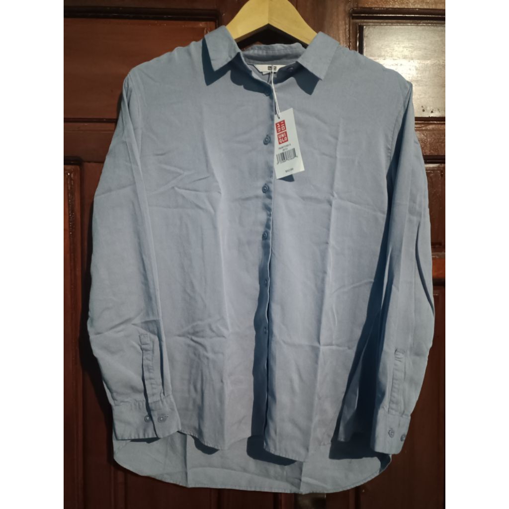 PL kemeja uni wanita warna biru keabuan lilac