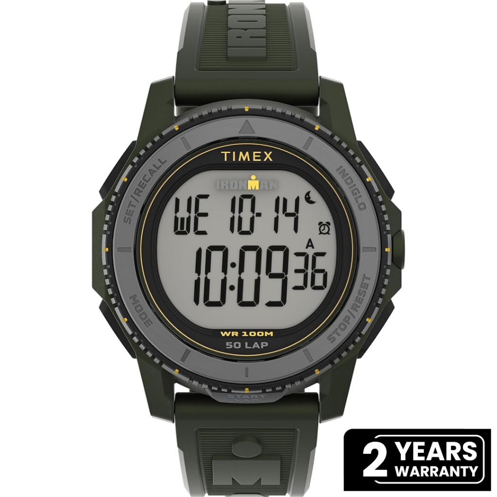 Jam Tangan Pria Timex Ironman Adrenaline Digital Dial Green Resin Strap TW5M58000V5 Original