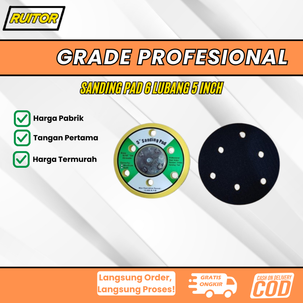 Sanding Pad 6 Lubang/6 Holes Sanding Pad/Dual Action Random Orbital Sanding Pad With 6 Holes