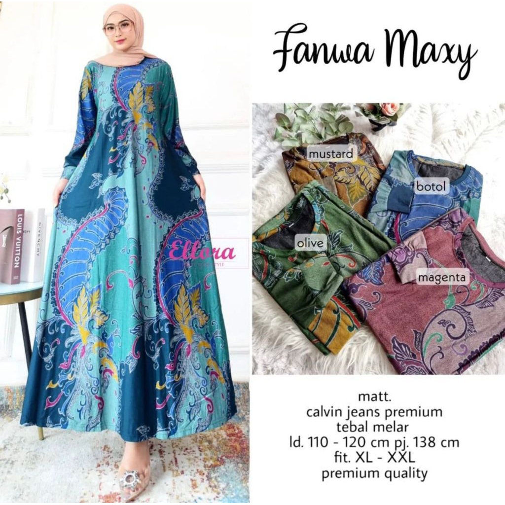 Mikka maxy  jumbo gamis calvin jeans/Bunga Maxy /Fanwa Maxy jumbo Calvin Jeans