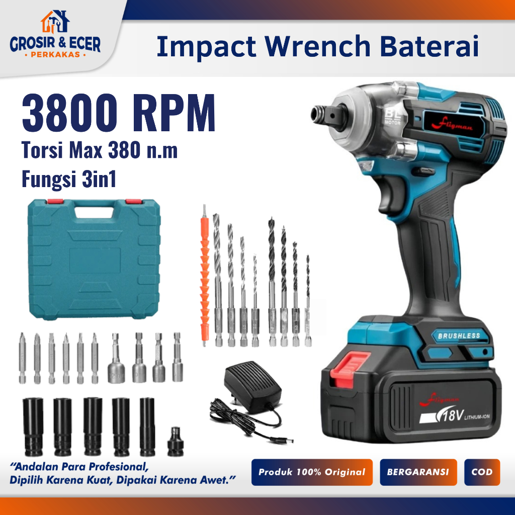 Impact Wrench Baterai Cordless Impact Wrench Brushless 350N.M Fligman - Cordless Impact Wrench Brush