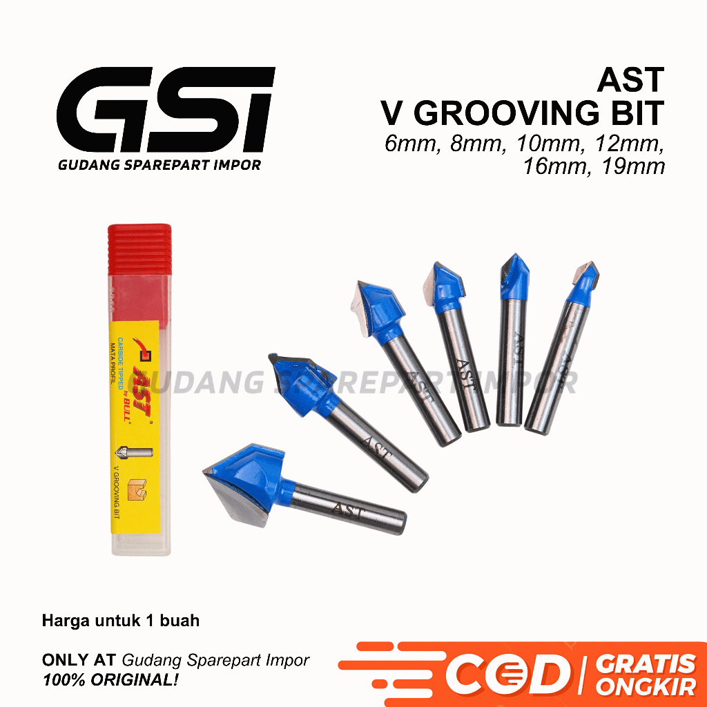 AST Mata Profil Vee Groove 6mm, 8mm, 10mm, 12mm, 16mm,19mm untuk Tekuk ACP / Aluminium Router Bit