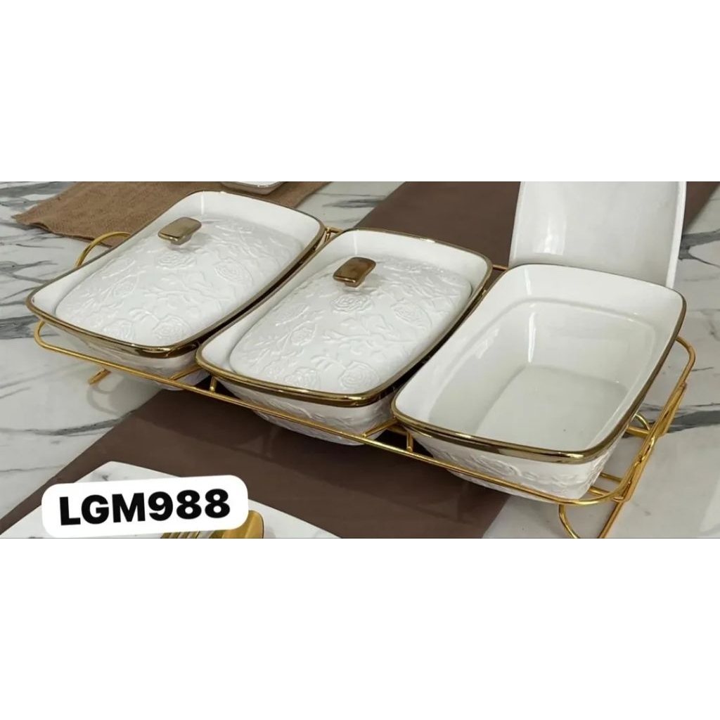 Set prasmanan wadah saji/Prasmanan Gandeng keramik Marbel Fiorenza set 3/ Prasmanan Fiorenza LGM 988