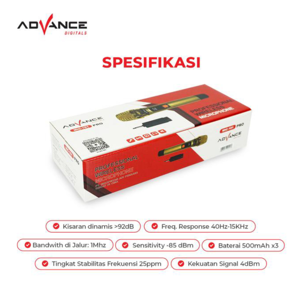 Mic wireless 101 pro advance digitals microphone professional advance 101 pro