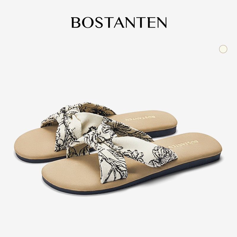 [LuxChoco Flower Sandals] BOSTANTEN Sandal Flat Wanita Terbaru Slop Flat Sol Karet Anti Licin Sendal