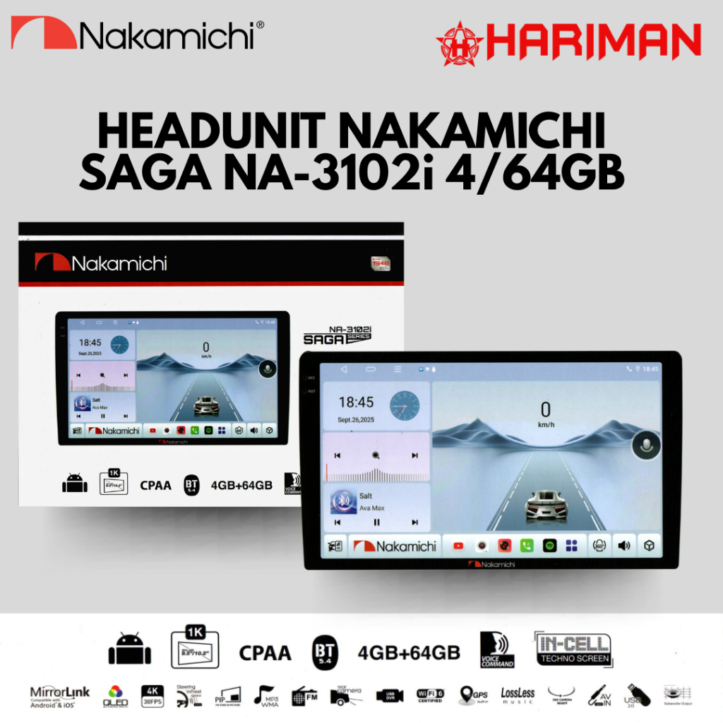 HEADUNIT ANDROID  NAKAMICHI SAGA NA-3102i Ram 4 dan Ram 6 Support 360
