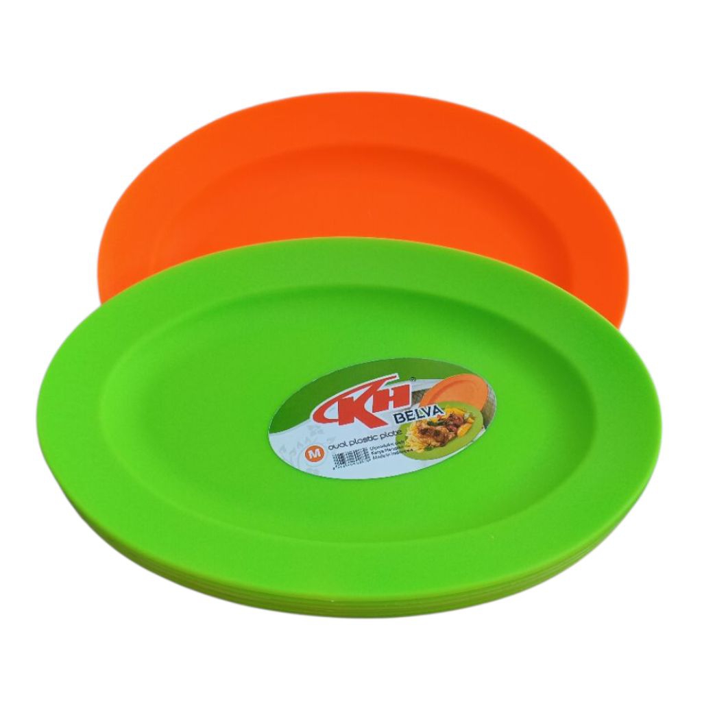 12 Pcs Piring Plastik Oval Belva Merk KH/Piring Oval Belva Plastik Merk KH
