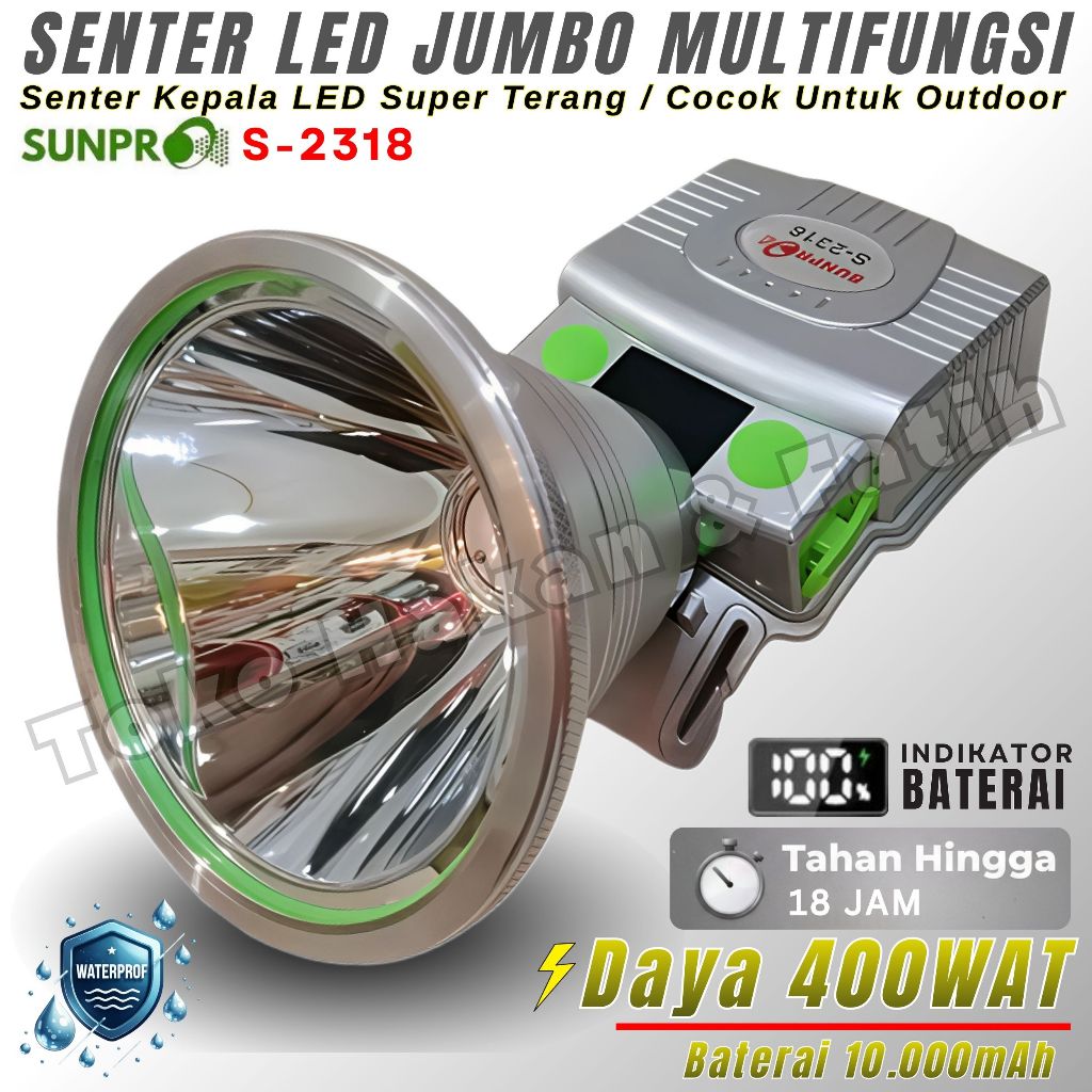 Sunpro Senter Kepala S-2318 / Senter Kepala Sunpro 400Watt Cahaya Kuning & Putih / Sunpro Senter Kep