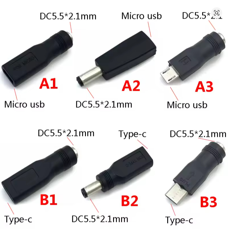 Converter Jack DC 5.5 x 2.1mm Female To Micro USB 5 Pin Type C Angle Female Konektor DC 5.5*2.1mm fe