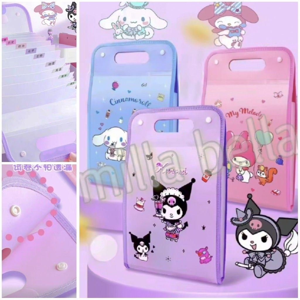 MB Map file holder kertas sekat tas les dokumen Kuromi My Melody Cinnamoroll Lucu