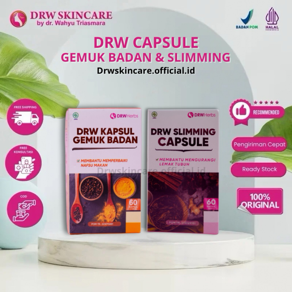 KAPSUL DIET DRW SKINCARE DRW SLIMING CAPSUL ISI 60 KAPSUL | KAPSUL GEMUK BODY MASS DRW BPOM
