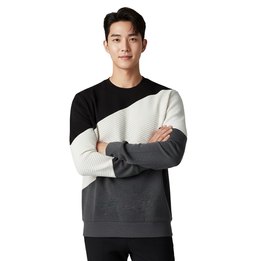 Crewneck Threetone Black White Grey