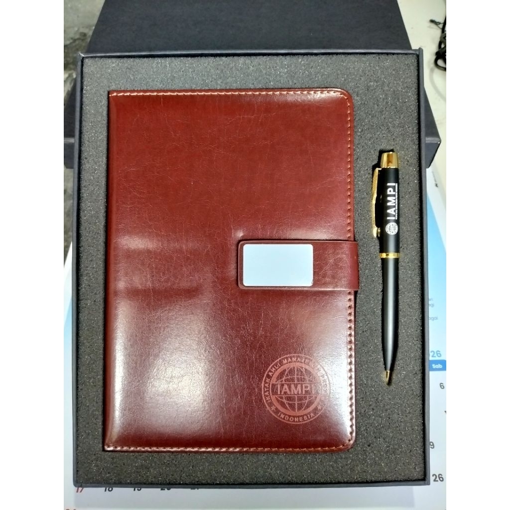 Custom Buku Agenda + pulpen + Hard Box A5 Buku Catatan Kantor, Harian Anda Cetak Logo, Nama Anda