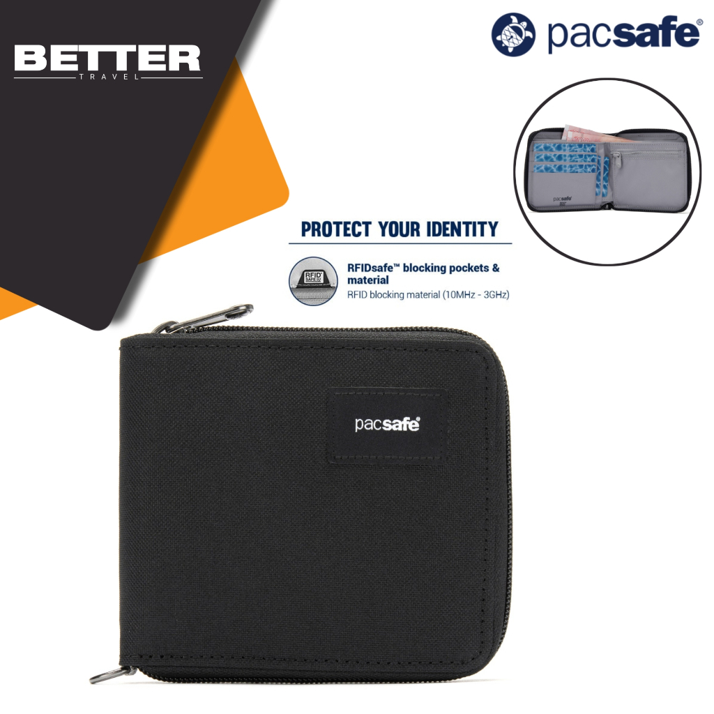 Dompet traveling PACSAFE wallet zipper RFID bocking protection travel original