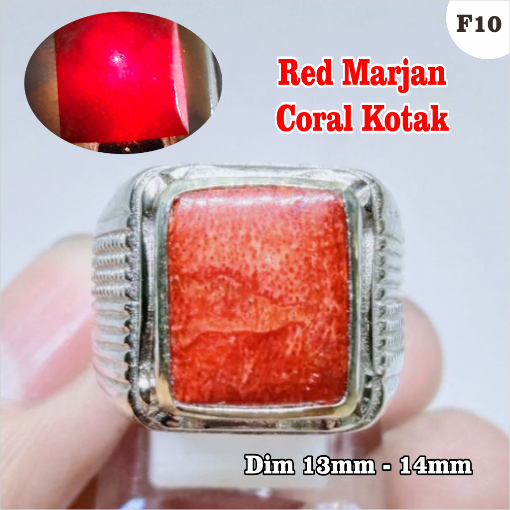 Cincin batu red marjan coral kotak dan lostone red marjan coral / F10