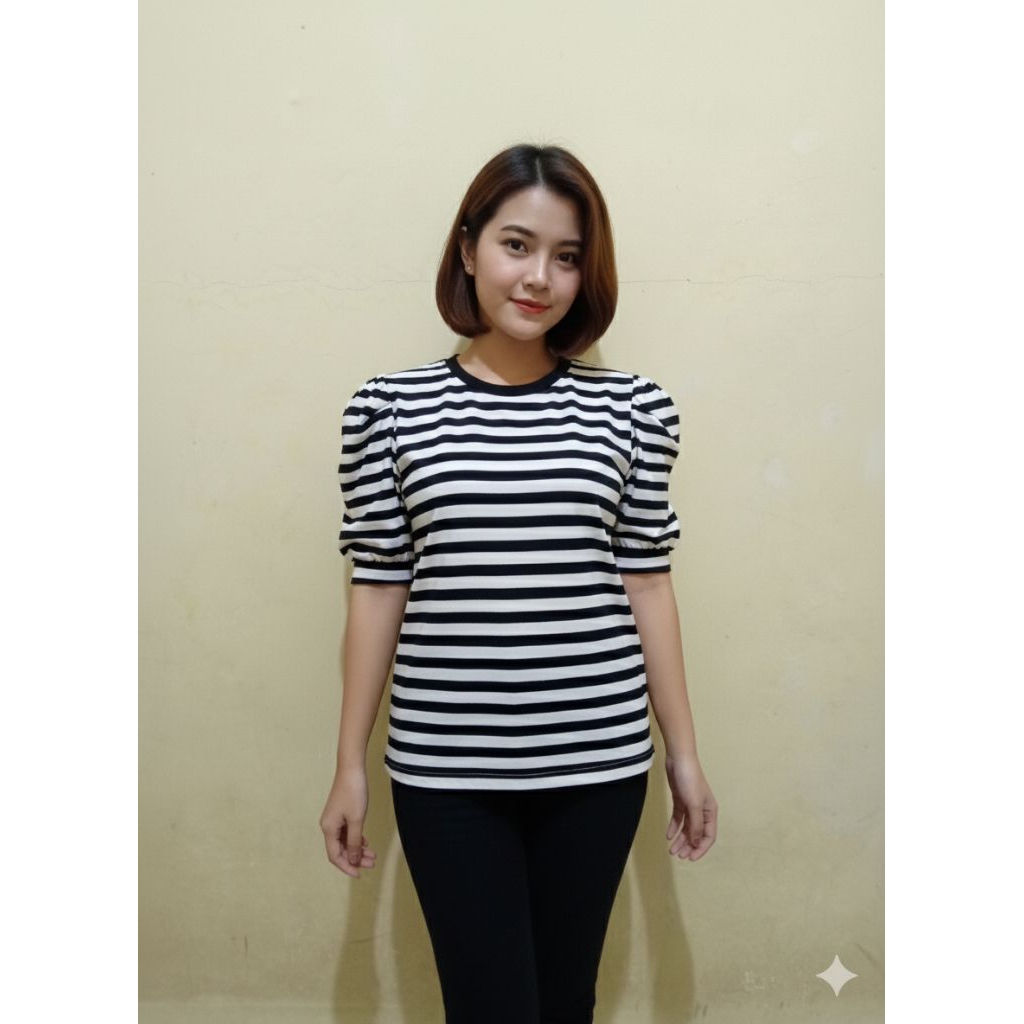 baju hitam putih lengan balon