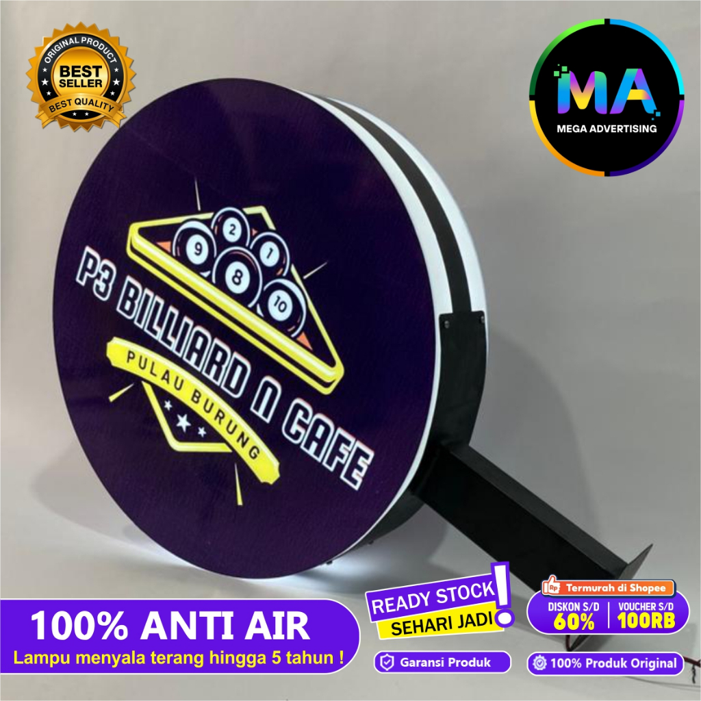 Neon Box Bulat Custom 2 Sisi