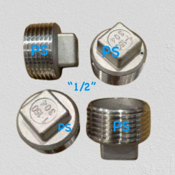 Penutup Lubang Kran 1/2 inch Plug Stainless Steel SS304 BSPT Drat Luar 150 Psi