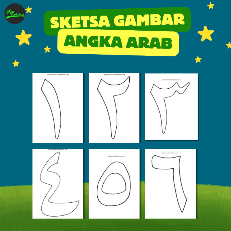 Sketsa Gambar Mewarnai Untuk Anak TK dan Paud Tema Angka Bahasa Arab (Random)