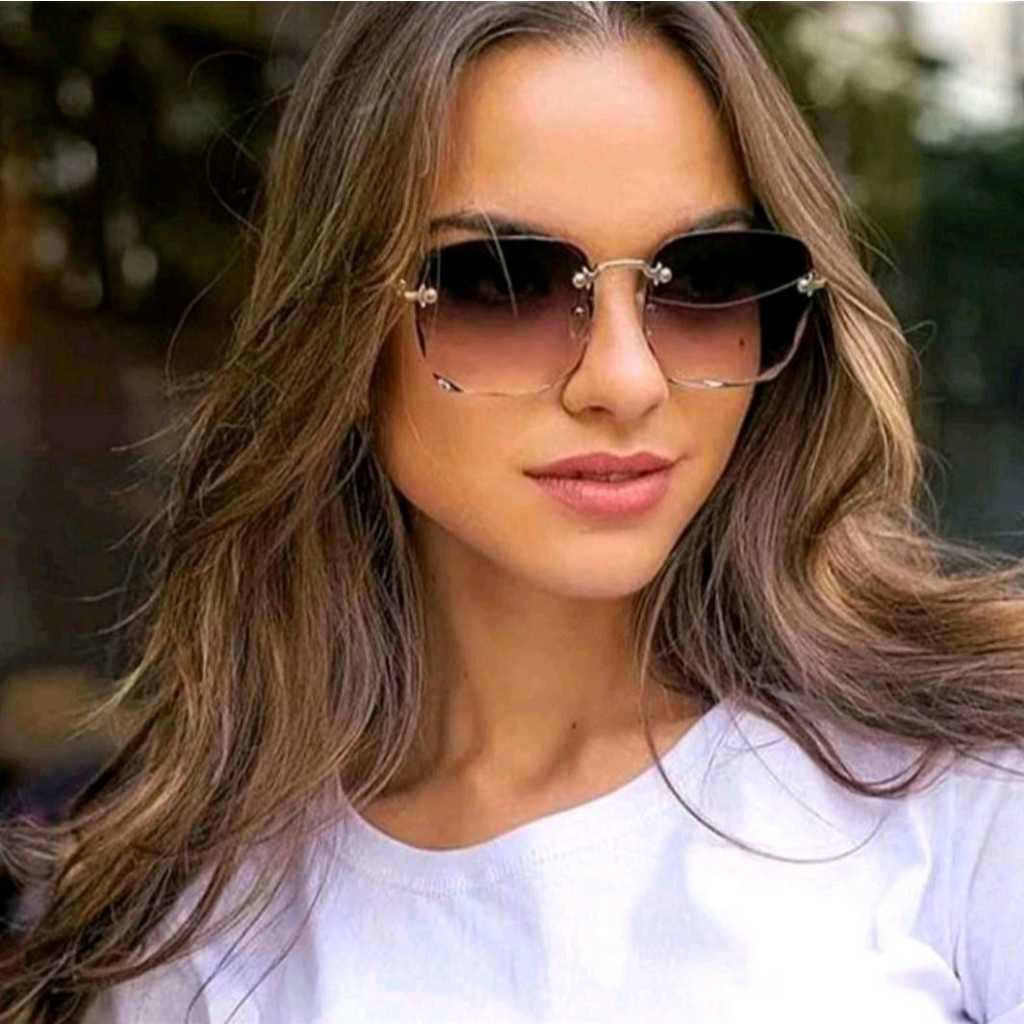 Kacamata Hitam Wanita Tanpa Bingkai Lensa Gradasi Cantik Murah