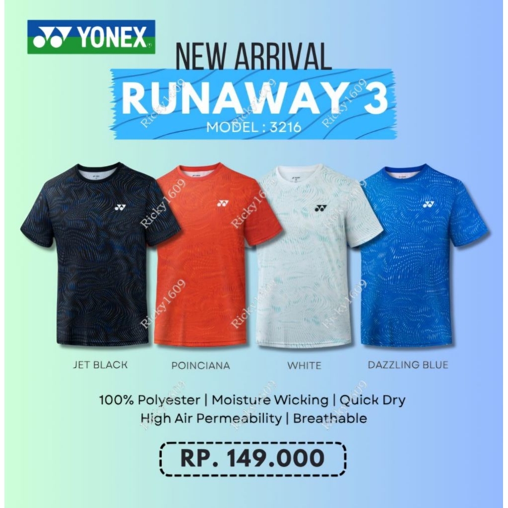 BAJU BADMINTON YONEX RUNAWAY 3 (3216) NEW ARRIVAL 2025 (BAJU YONEX RUNAWAY 3) ORIGINAL YONEX SUNRISE