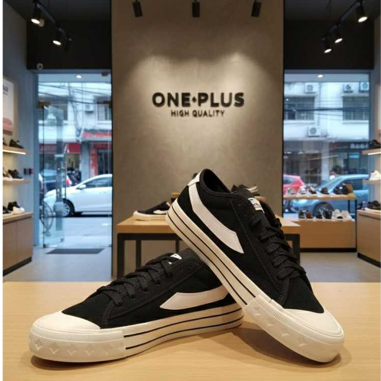 [ONEPLUS] Delta Street - Hitam Strip Putih |  Sneakers Kasual Kets Sepatu Cewe Sneaker Cowo Original