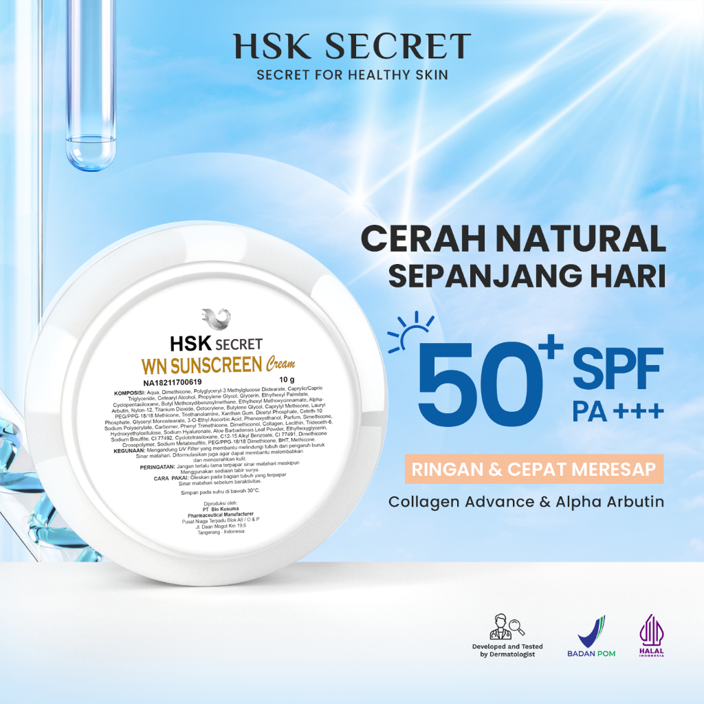 HSK Secret WN Sunscreen SPF 50 PA+++ | Mencerahkan, Melembapkan, & Melindungi Kulit dari Sinar UV