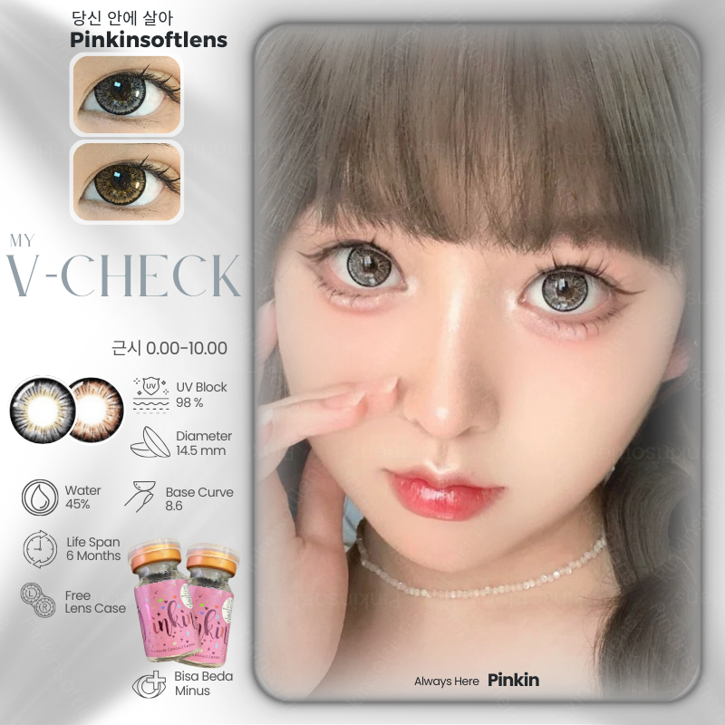ORIGINAL Softlens My V-Check Vcheck V check Gray Grey Brown Coklat 14.5mm By Pinkin Softlen Eos