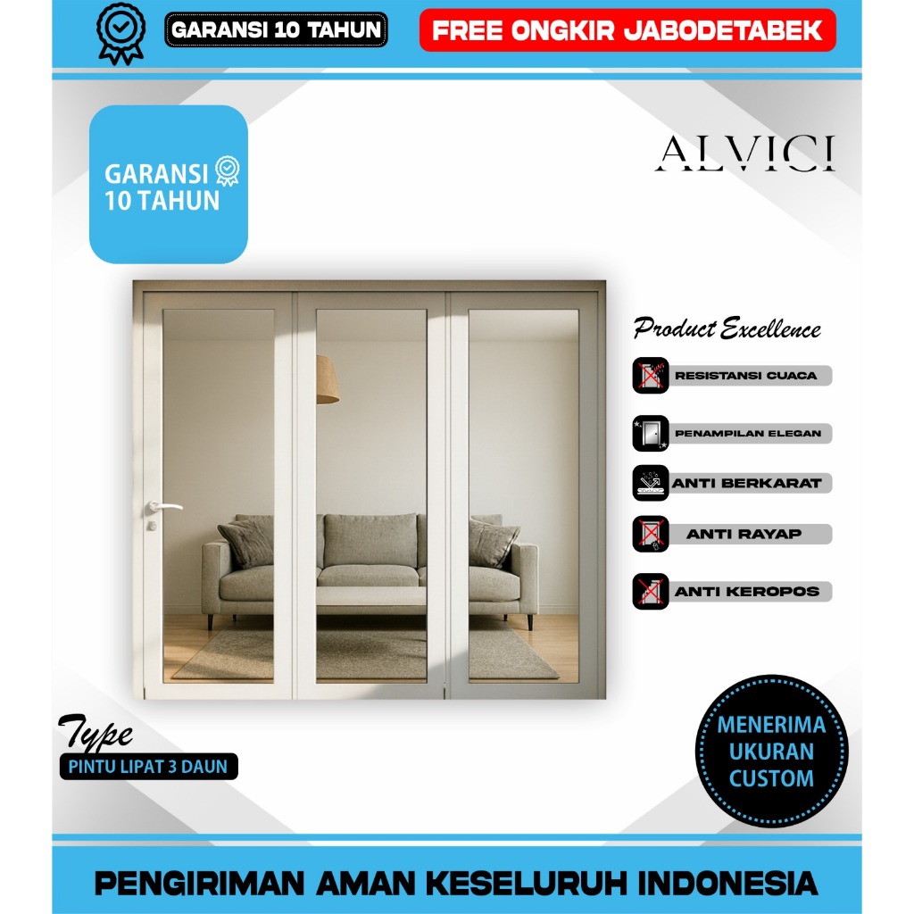 Pintu Lipat 3 Daun UPVC Pintu Rumah Modern Minimalis ALVICI