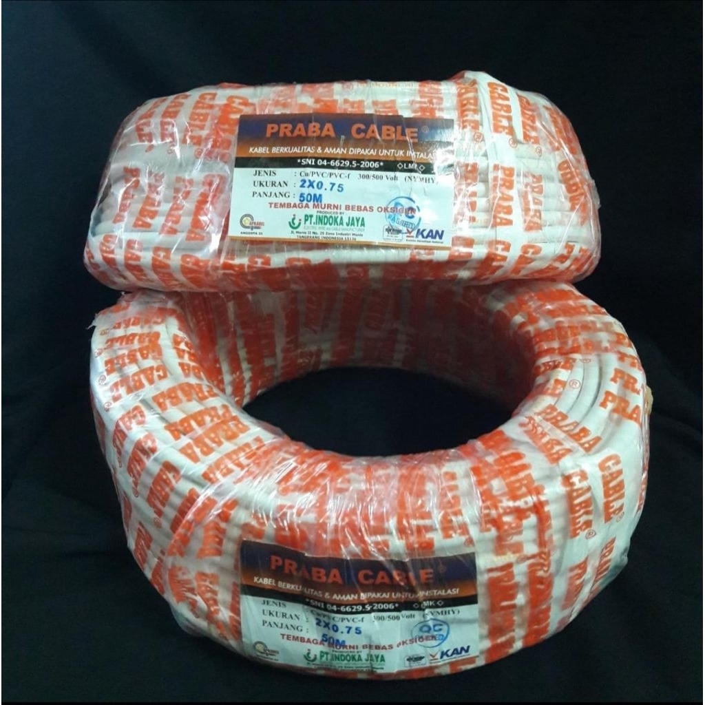 Kabel Listrik NYMHYO 2x0,75 Praba Original Tembaga Asli 50 Meter SNI LMK
