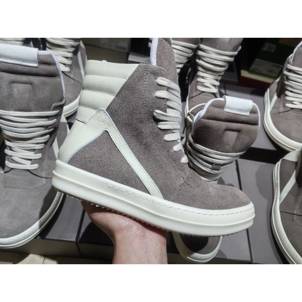 Rick Owens RO DRKSHDW Geobasket Grey Suede Leather Authentic GK
