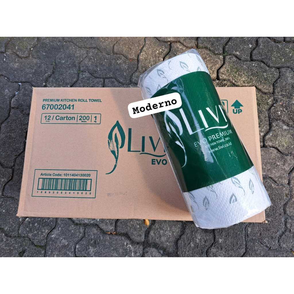 Tissue LIVI Evo Premium Kitchen Roll Towel 200's - KARTONAN Isi 12 / Tisu Dapur LIVI 1 DUS