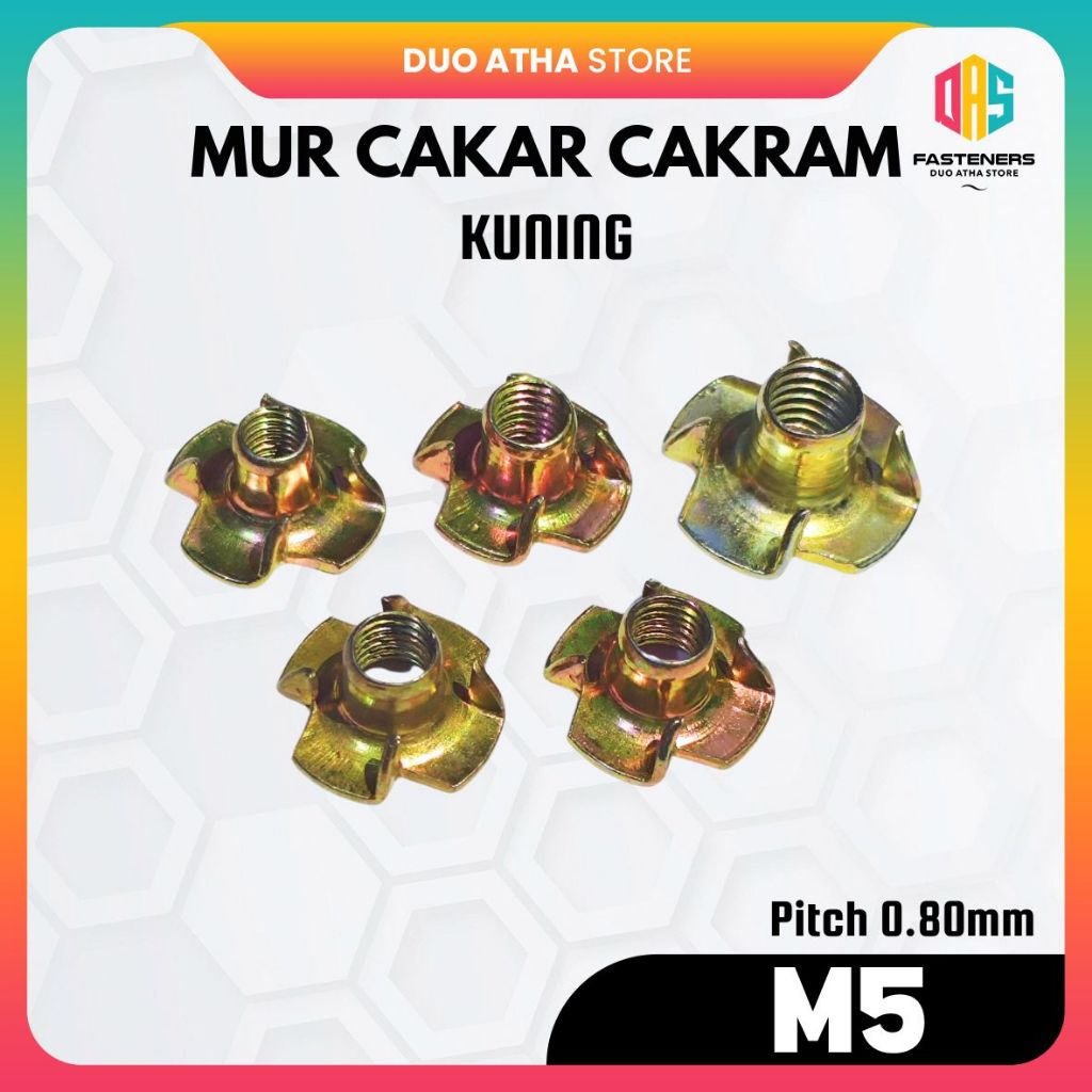 Mur Cakar M5 / Tee Nut M5 / T-Nut M5 / Mur Cakar Cakram M5 Kuning