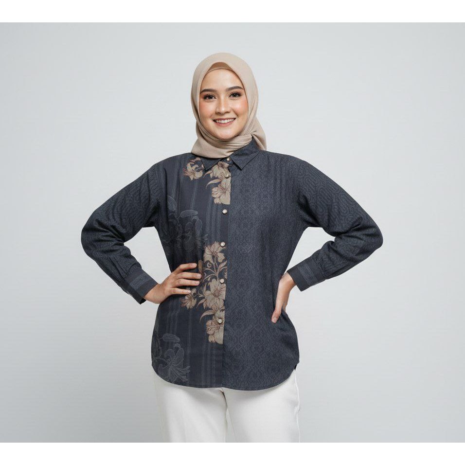 Kinka Store - Terbaru Atasan Kemeja Printed Kemeja Wanita Lengan Panjang Kemeja13
