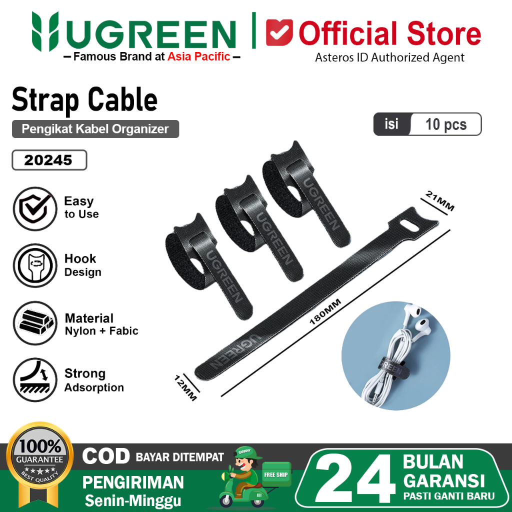 UGREEN Strap Pengikat Perekat Klip Organizer Kabel Multifungsi