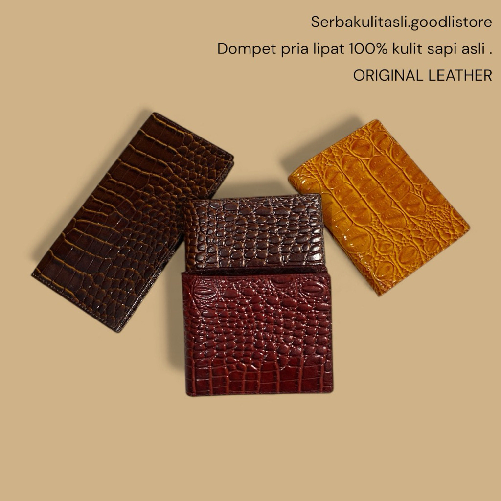 serbakulitasli - Dompet pria kulit sapi asli  buaya lipat  - 100% ORIGINAL LEATHER