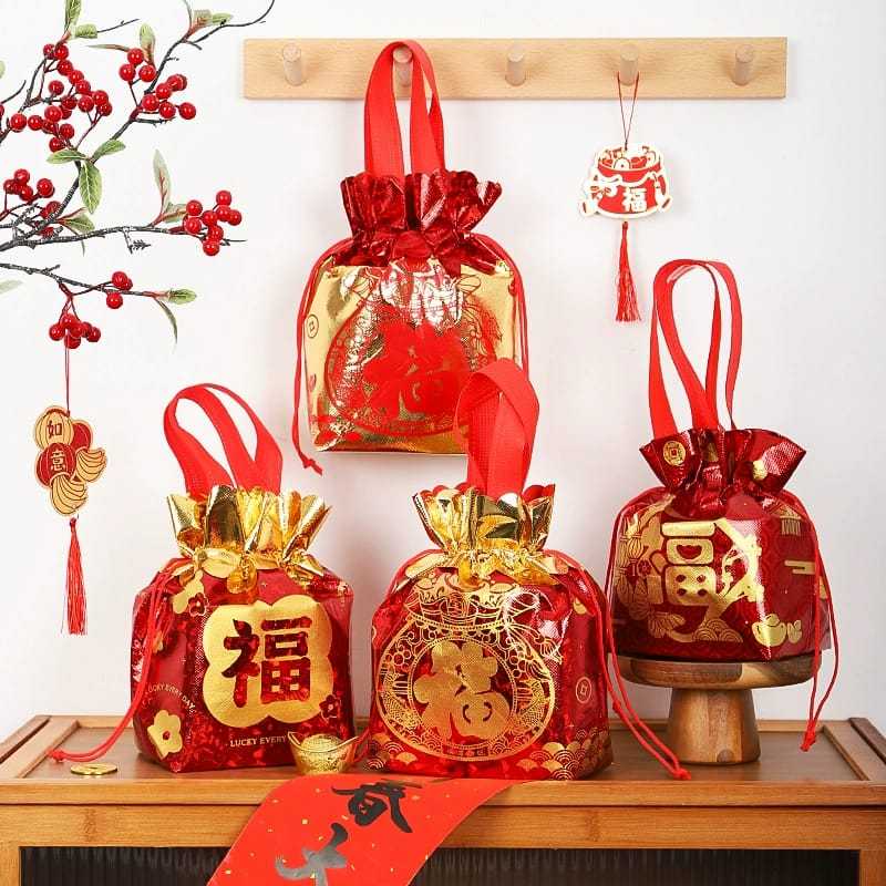 [ORGM] Kantong Hampers Imlek Kantong Souvenir Imlek Tas Goodiebag Imlek Merah Hoki Spunbond Kilat