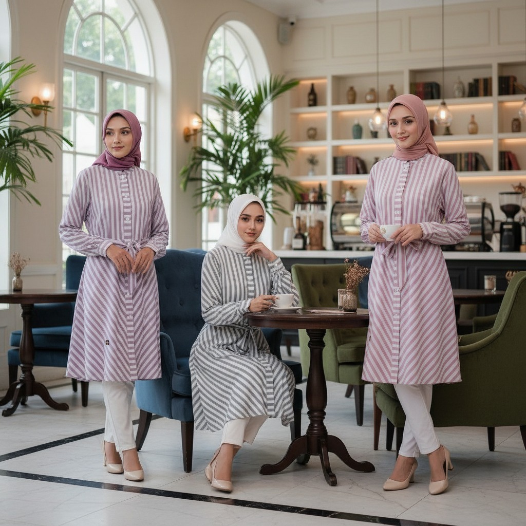 Endomoda Tunik Ofeelia Atasan Wanita Blouse Lengan Panjang Motif Garis