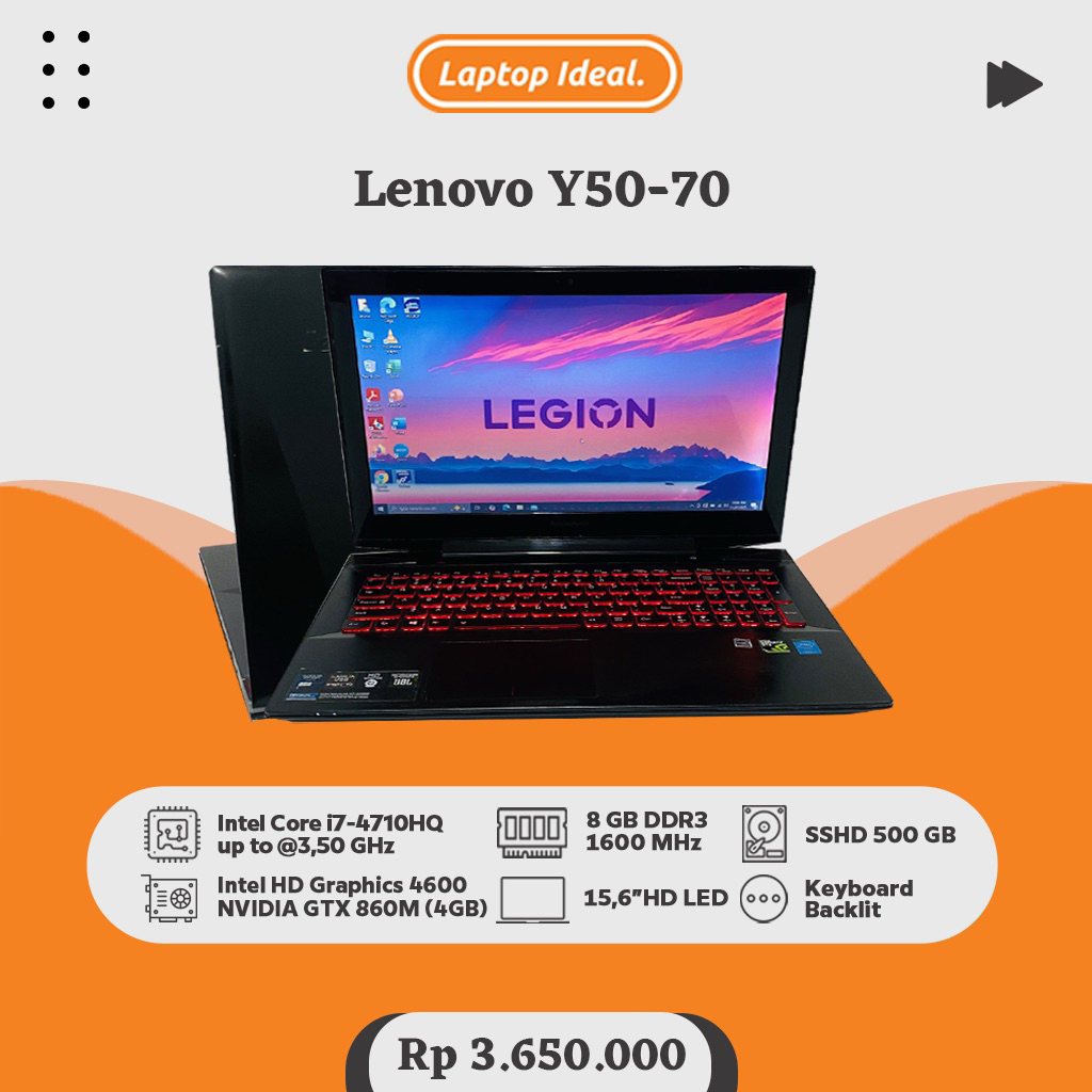 LENOVO Y50-70 GAMING i7 gen 4 RAM 8 GB SSHD 500 GB DUAL VGA NVIDIA GTX 860M 4GB DDR5 BACKLIT MULUS